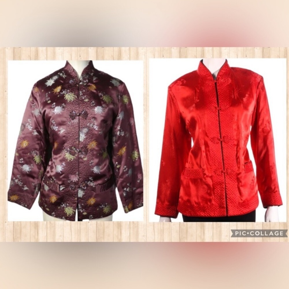 Vintage Authentic Traditional Reversible Padded Satin Brocade Chinese Jacket SzM